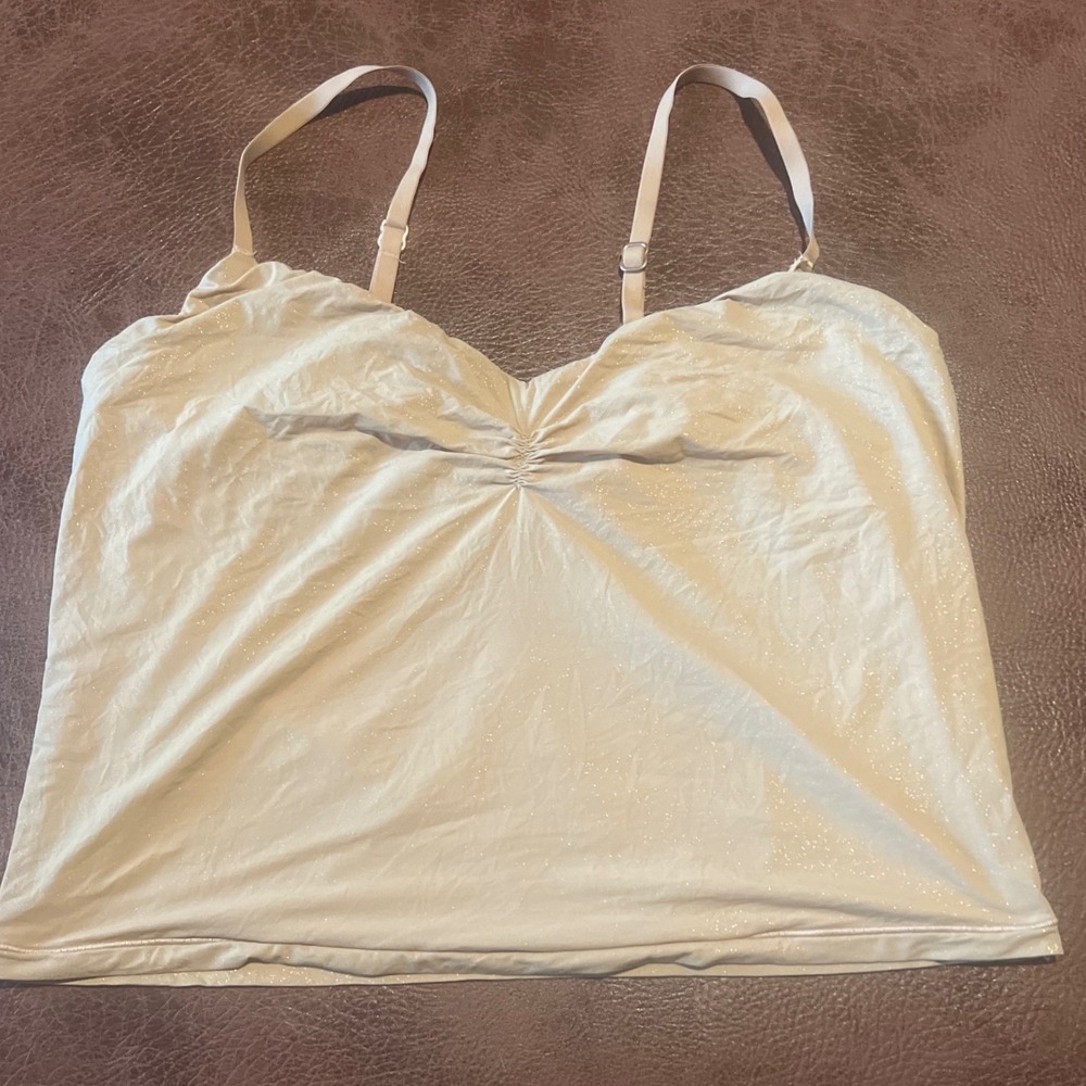 Aerie Smoothez Glitter Camisole ‎ Tank Crop Top XXL Beige Sparkle